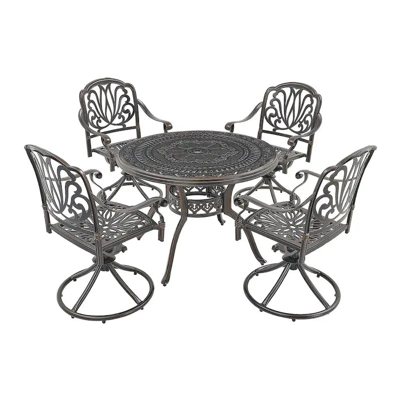 Ensemble de salle à manger de patio en fonte d'aluminium 5 pièces avec 4 chaises pivotantes