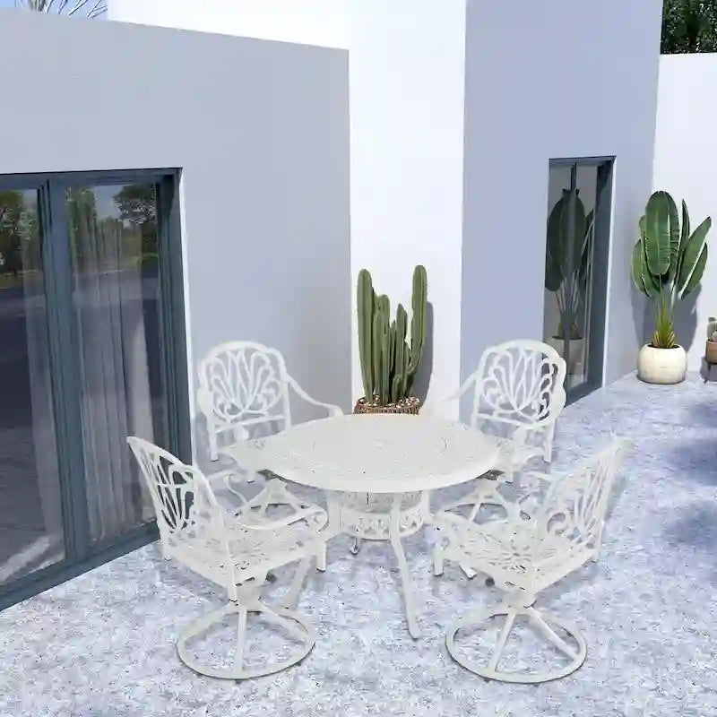 Ensemble de salle à manger de patio en fonte d'aluminium 5 pièces avec 4 chaises pivotantes