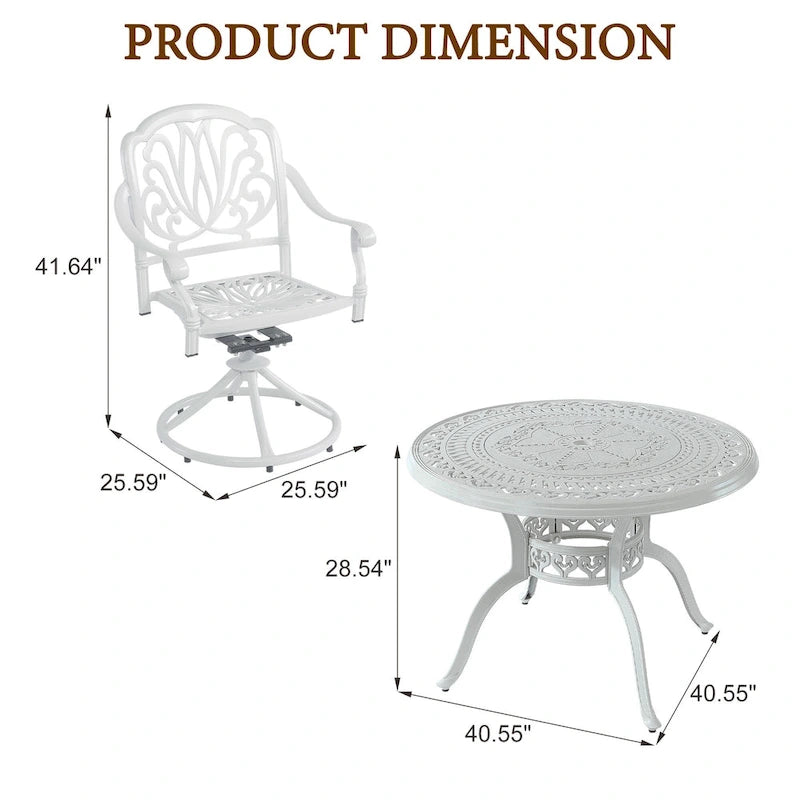 Ensemble de salle à manger de patio en fonte d'aluminium 5 pièces avec 4 chaises pivotantes