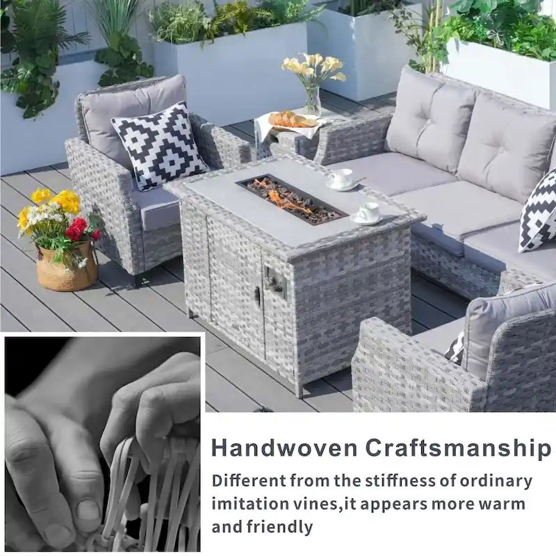 Ensemble de conversation d'extérieur 5 pièces avec canapé et brasero