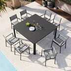 Mobilier de salle à manger d'extérieur : table extensible avec rallonge, chaises empilables, aluminium - Voir photo