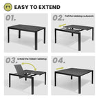 Mobilier de salle à manger d'extérieur : table extensible avec rallonge, chaises empilables, aluminium - Voir photo