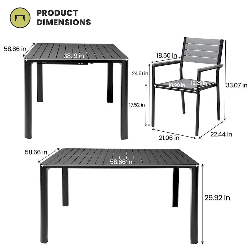 Mobilier de salle à manger d'extérieur : table extensible avec rallonge, chaises empilables, aluminium - Voir photo