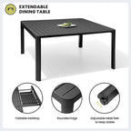 Mobilier de salle à manger d'extérieur : table extensible avec rallonge, chaises empilables, aluminium - Voir photo