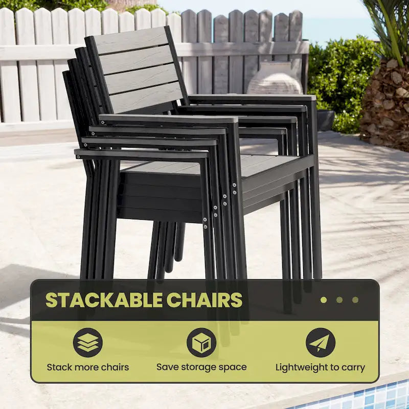 Mobilier de salle à manger d'extérieur : table extensible avec rallonge, chaises empilables, aluminium - Voir photo