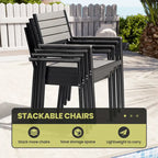 Mobilier de salle à manger d'extérieur : table extensible avec rallonge, chaises empilables, aluminium - Voir photo
