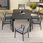 Mobilier de salle à manger d'extérieur : table extensible avec rallonge, chaises empilables, aluminium - Voir photo