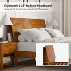 Lit plateforme mi-century moderne en bois massif avec ports USB et espace de rangement