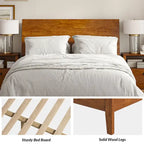 Lit plateforme mi-century moderne en bois massif avec ports USB et espace de rangement