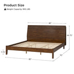 Lit plateforme mi-century moderne en bois massif avec ports USB et espace de rangement