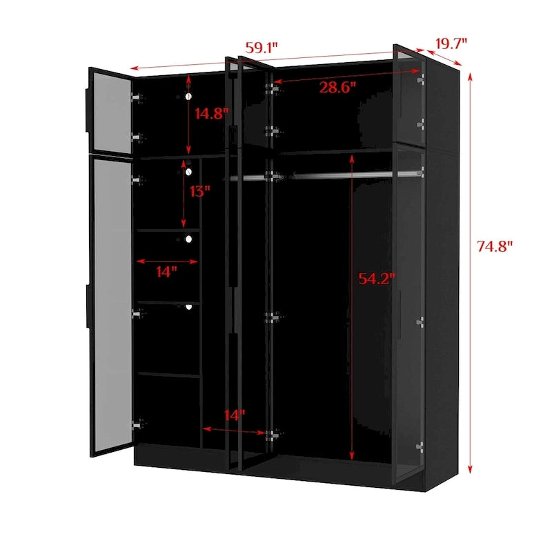 Armoire moderne à cadre en aluminium : design spacieux avec éclairage LED