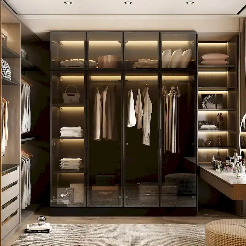 Armoire moderne à cadre en aluminium : design spacieux avec éclairage LED