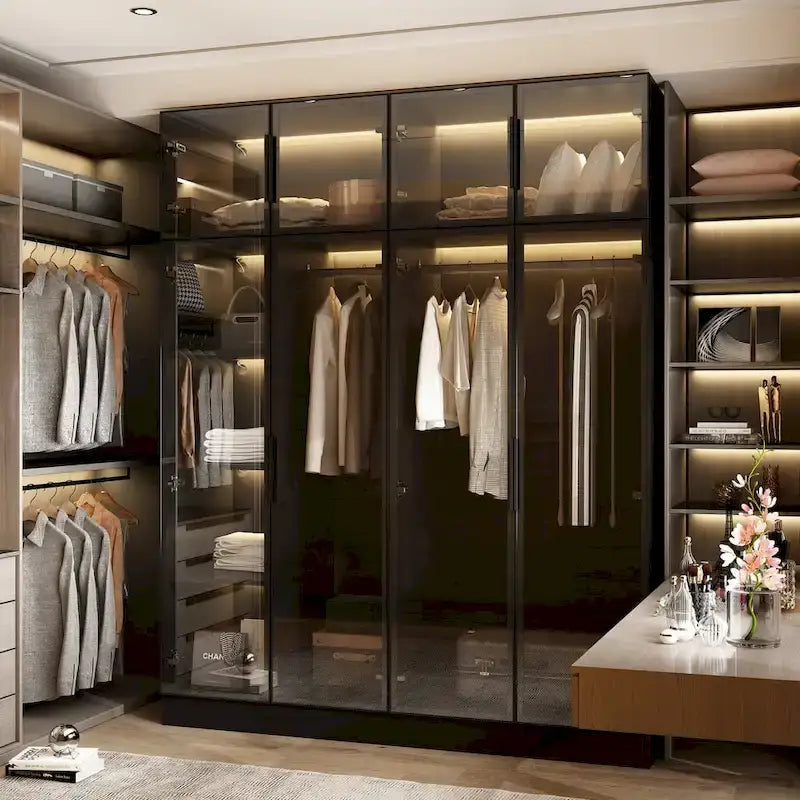 Armoire moderne à cadre en aluminium : design spacieux avec éclairage LED
