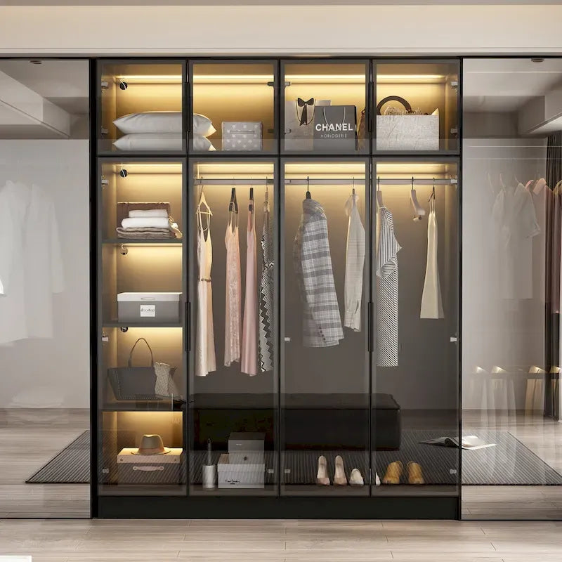 Armoire moderne à cadre en aluminium : design spacieux avec éclairage LED