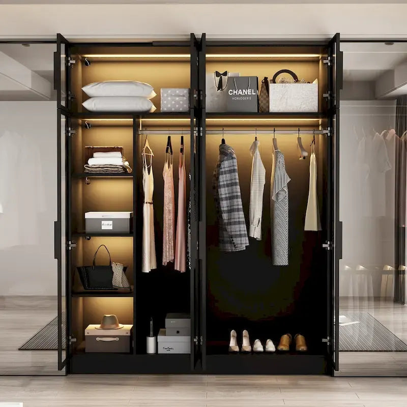 Armoire moderne à cadre en aluminium : design spacieux avec éclairage LED