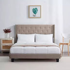 Bryt Wingback Diamond Upholstered Platform Bed, Wingback Bed Frame with Headboard
