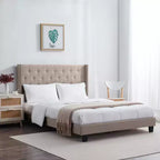 Lit plateforme rembourré Bryt Wingback Diamond, cadre de lit à oreilles avec tête de lit