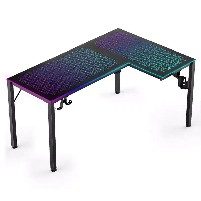 GTG-L60, 60x23 L Shaped Glass Desktop Gaming Desk,Black,48.54 D x 60'' W x 30 H