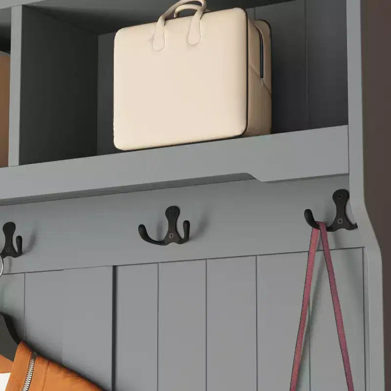 Porte-manteau 3-en-1 en bois Famapy avec banc de rangement à 4 crochets métalliques