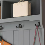 Porte-manteau 3-en-1 en bois Famapy avec banc de rangement à 4 crochets métalliques