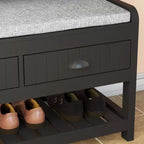 Porte-manteau 3-en-1 en bois Famapy avec banc de rangement à 4 crochets métalliques