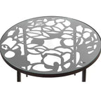 LeisureMod Devon 31 Table de salle à manger moderne de bistrot - Base en aluminium résistante à la rouille avec motif d'arbre et plateau circulaire en verre trempé pour usage intérieur/extérieur