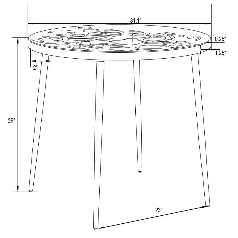 LeisureMod Devon 31 Table de salle à manger moderne de bistrot - Base en aluminium résistante à la rouille avec motif d'arbre et plateau circulaire en verre trempé pour usage intérieur/extérieur