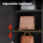 Famapy Armoire Penderie 6 Portes Noire avec Banc, Tringle et Crochets