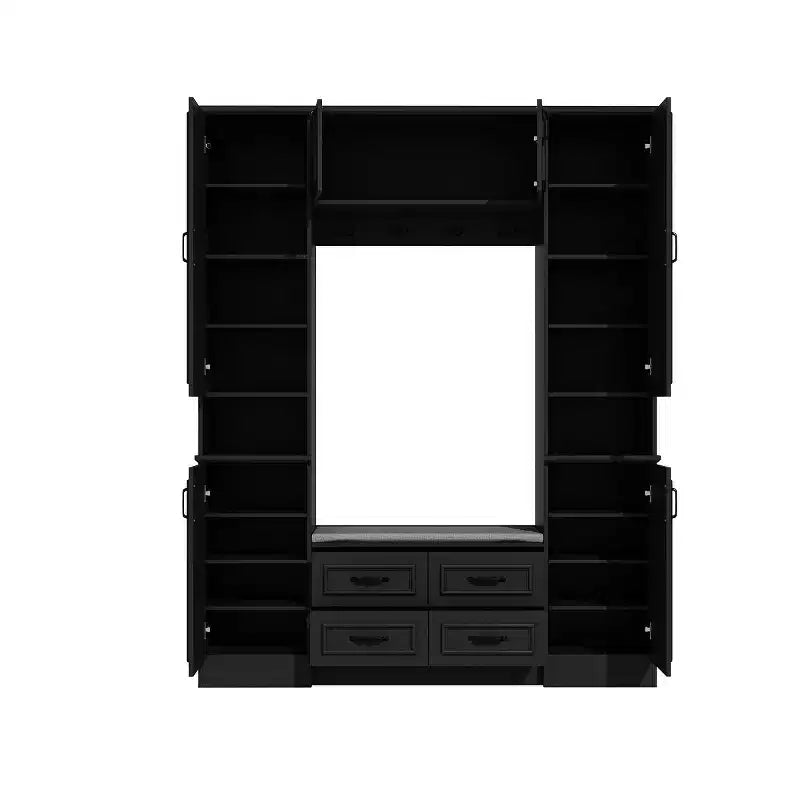 Famapy Armoire Penderie 6 Portes Noire avec Banc, Tringle et Crochets