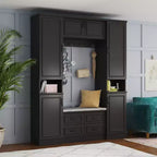 Famapy Armoire Penderie 6 Portes Noire avec Banc, Tringle et Crochets