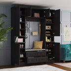 Famapy Armoire Penderie 6 Portes Noire avec Banc, Tringle et Crochets
