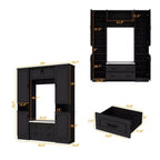 Famapy Armoire Penderie 6 Portes Noire avec Banc, Tringle et Crochets