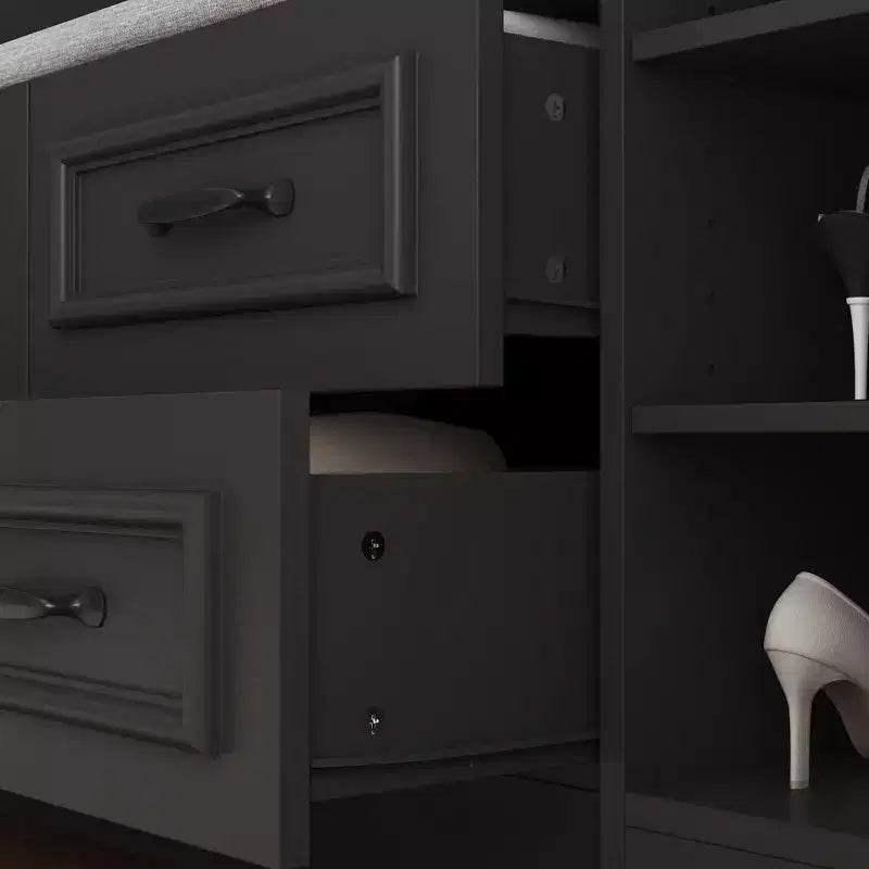Famapy Armoire Penderie 6 Portes Noire avec Banc, Tringle et Crochets
