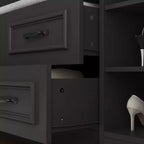 Famapy Armoire Penderie 6 Portes Noire avec Banc, Tringle et Crochets
