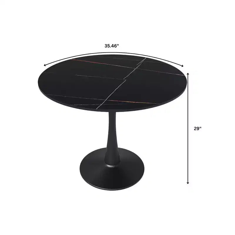 Table de salle à manger ronde LeisureMod Bristol 35 - Plateau en pierre frittée, table d'appoint de café et piètement en acier noir robuste pour cuisine et petits espaces