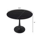 Table de salle à manger ronde LeisureMod Bristol 35 - Plateau en pierre frittée, table d'appoint de café et piètement en acier noir robuste pour cuisine et petits espaces