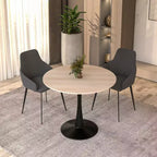 Table de salle à manger ronde LeisureMod Bristol 35 - Plateau en pierre frittée, table d'appoint de café et piètement en acier noir robuste pour cuisine et petits espaces