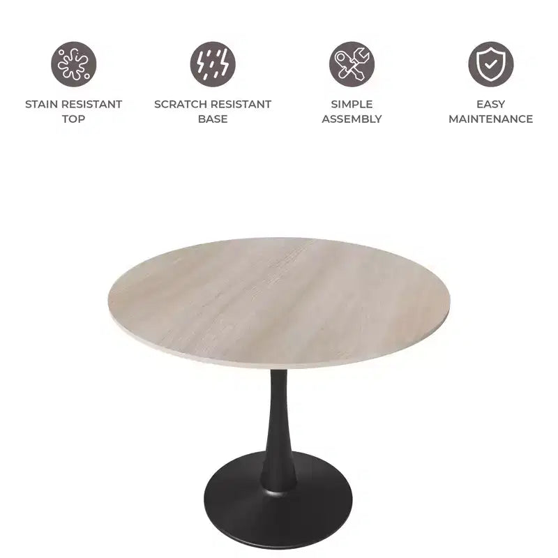 Table de salle à manger ronde LeisureMod Bristol 35 - Plateau en pierre frittée, table d'appoint de café et piètement en acier noir robuste pour cuisine et petits espaces