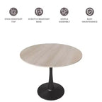 Table de salle à manger ronde LeisureMod Bristol 35 - Plateau en pierre frittée, table d'appoint de café et piètement en acier noir robuste pour cuisine et petits espaces