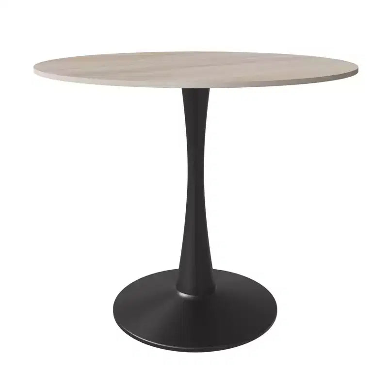 Table de salle à manger ronde LeisureMod Bristol 35 - Plateau en pierre frittée, table d'appoint de café et piètement en acier noir robuste pour cuisine et petits espaces