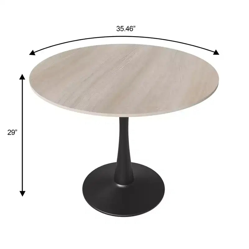Table de salle à manger ronde LeisureMod Bristol 35 - Plateau en pierre frittée, table d'appoint de café et piètement en acier noir robuste pour cuisine et petits espaces