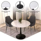 Table de salle à manger ronde LeisureMod Bristol 35 - Plateau en pierre frittée, table d'appoint de café et piètement en acier noir robuste pour cuisine et petits espaces