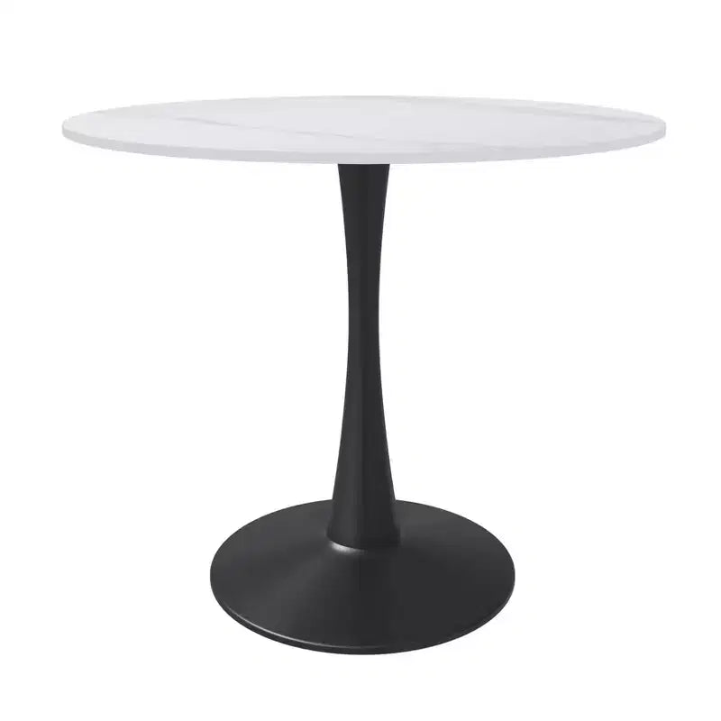 Table de salle à manger ronde LeisureMod Bristol 35 - Plateau en pierre frittée, table d'appoint de café et piètement en acier noir robuste pour cuisine et petits espaces