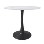 Table de salle à manger ronde LeisureMod Bristol 35 - Plateau en pierre frittée, table d'appoint de café et piètement en acier noir robuste pour cuisine et petits espaces