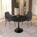 Table de salle à manger ronde LeisureMod Bristol 35 - Plateau en pierre frittée, table d'appoint de café et piètement en acier noir robuste pour cuisine et petits espaces