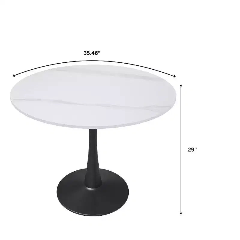 Table de salle à manger ronde LeisureMod Bristol 35 - Plateau en pierre frittée, table d'appoint de café et piètement en acier noir robuste pour cuisine et petits espaces