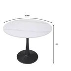 Table de salle à manger ronde LeisureMod Bristol 35 - Plateau en pierre frittée, table d'appoint de café et piètement en acier noir robuste pour cuisine et petits espaces