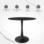 Table de salle à manger ronde LeisureMod Bristol 35 - Plateau en pierre frittée, table d'appoint de café et piètement en acier noir robuste pour cuisine et petits espaces