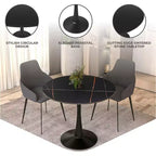 Table de salle à manger ronde LeisureMod Bristol 35 - Plateau en pierre frittée, table d'appoint de café et piètement en acier noir robuste pour cuisine et petits espaces