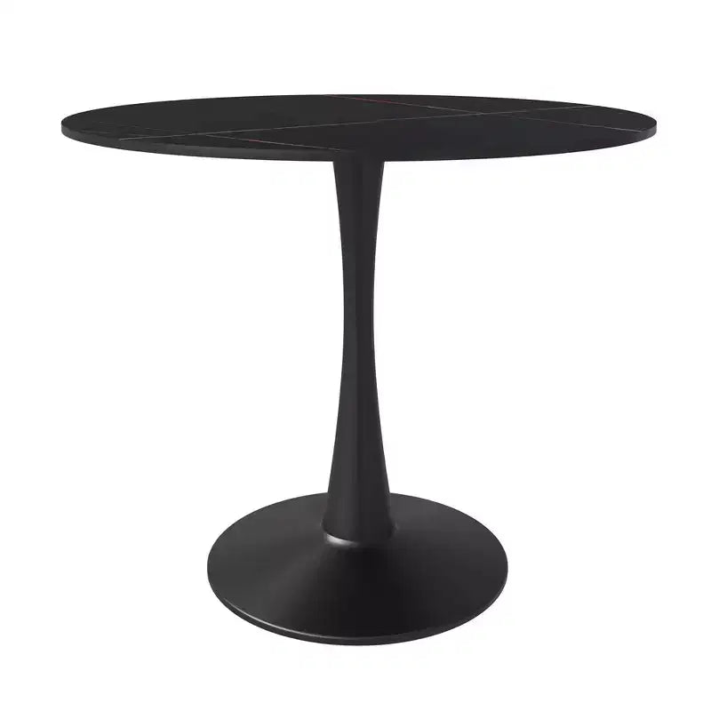 Table de salle à manger ronde LeisureMod Bristol 35 - Plateau en pierre frittée, table d'appoint de café et piètement en acier noir robuste pour cuisine et petits espaces